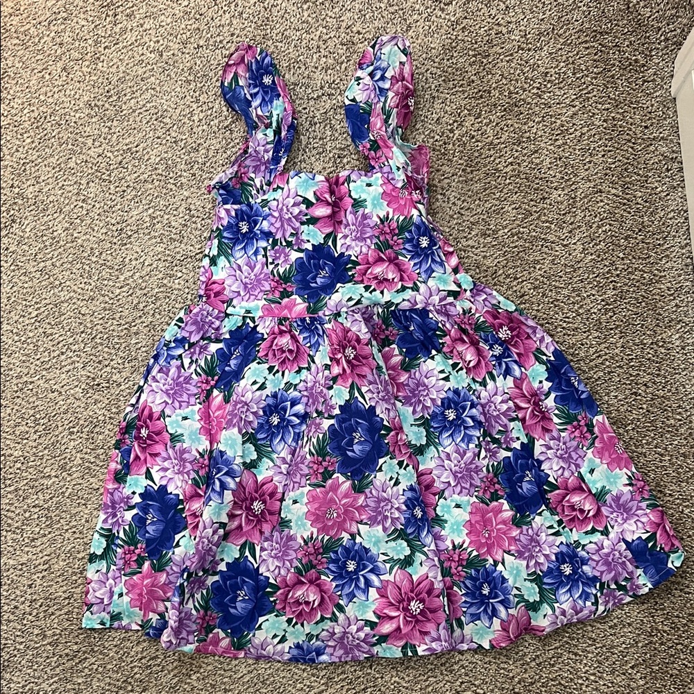 Janie & Jack Floral Girls Dress in Pink and Blue